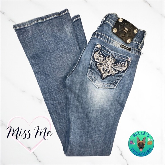Miss Me Jeans Womens 26 Boot Cut Mandala Sparkle Embellished Pockets Low Rise - Picture 1 of 13